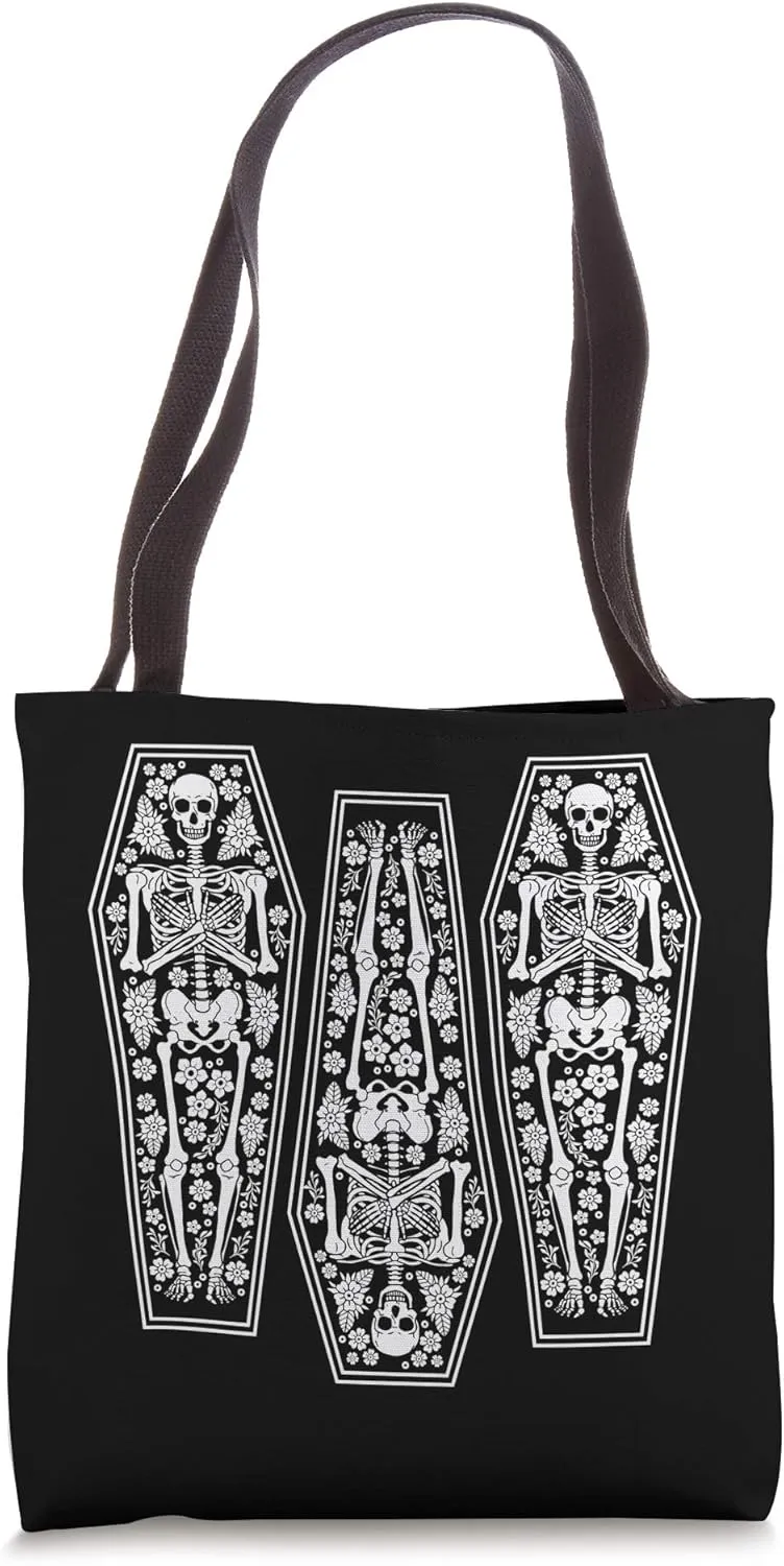 Skeleton Coffins And Flowers In Nature And Death Celebration Tote Bag