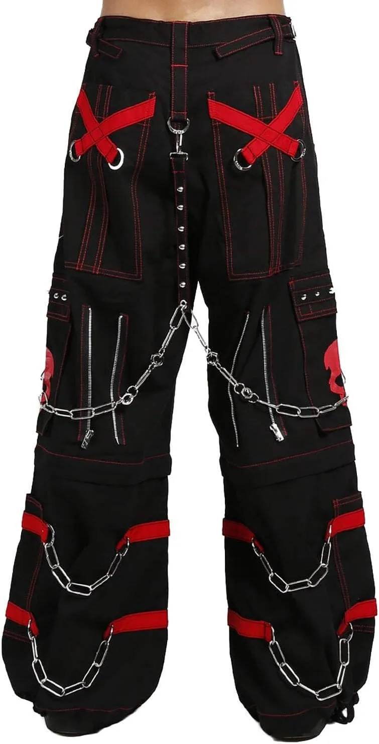 Skull Bondage Pants [Black/RED] Baggy Wide Leg Gothic Emo Punk Raver Pants