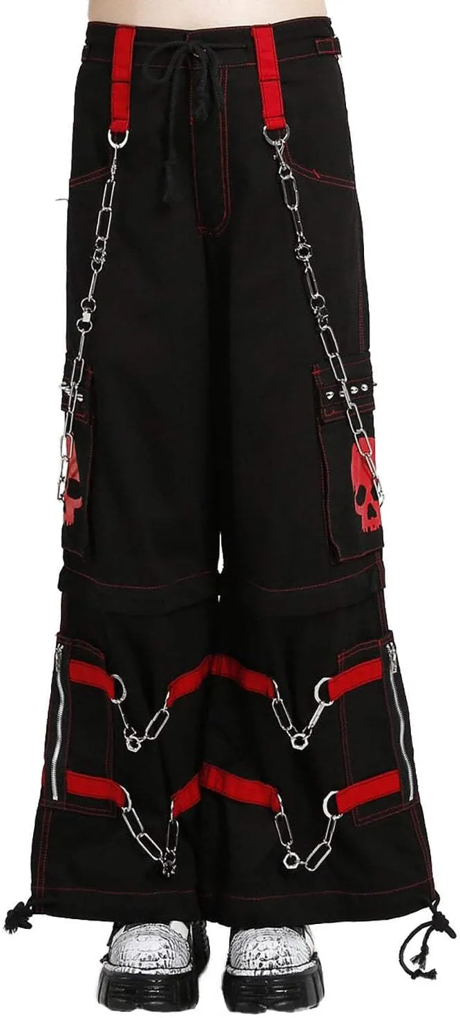 Skull Bondage Pants [Black/RED] Baggy Wide Leg Gothic Emo Punk Raver Pants