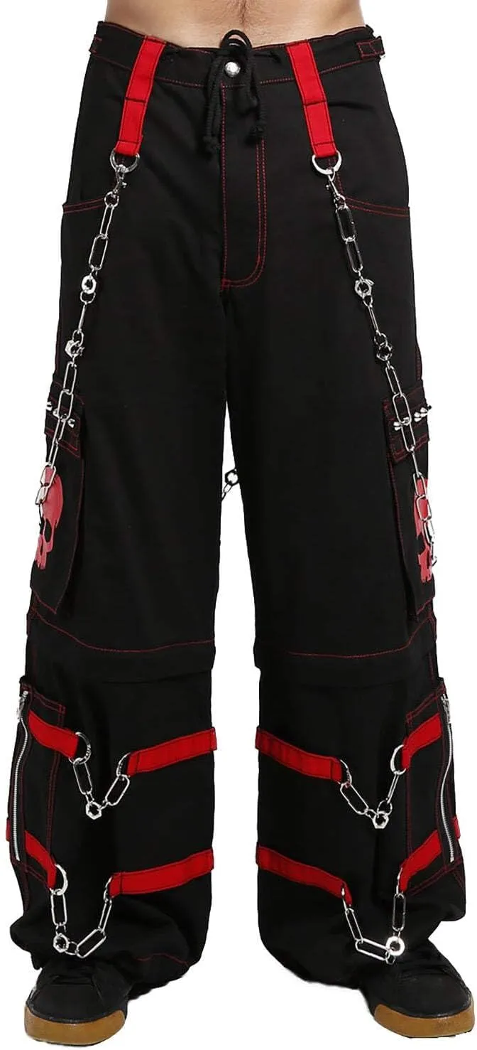 Skull Bondage Pants [Black/RED] Baggy Wide Leg Gothic Emo Punk Raver Pants