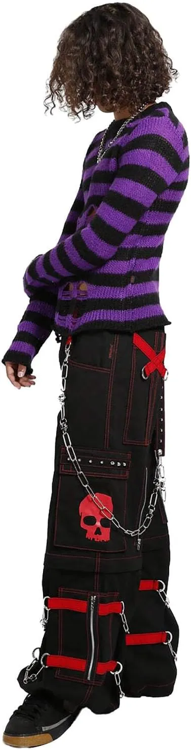 Skull Bondage Pants [Black/RED] Baggy Wide Leg Gothic Emo Punk Raver Pants