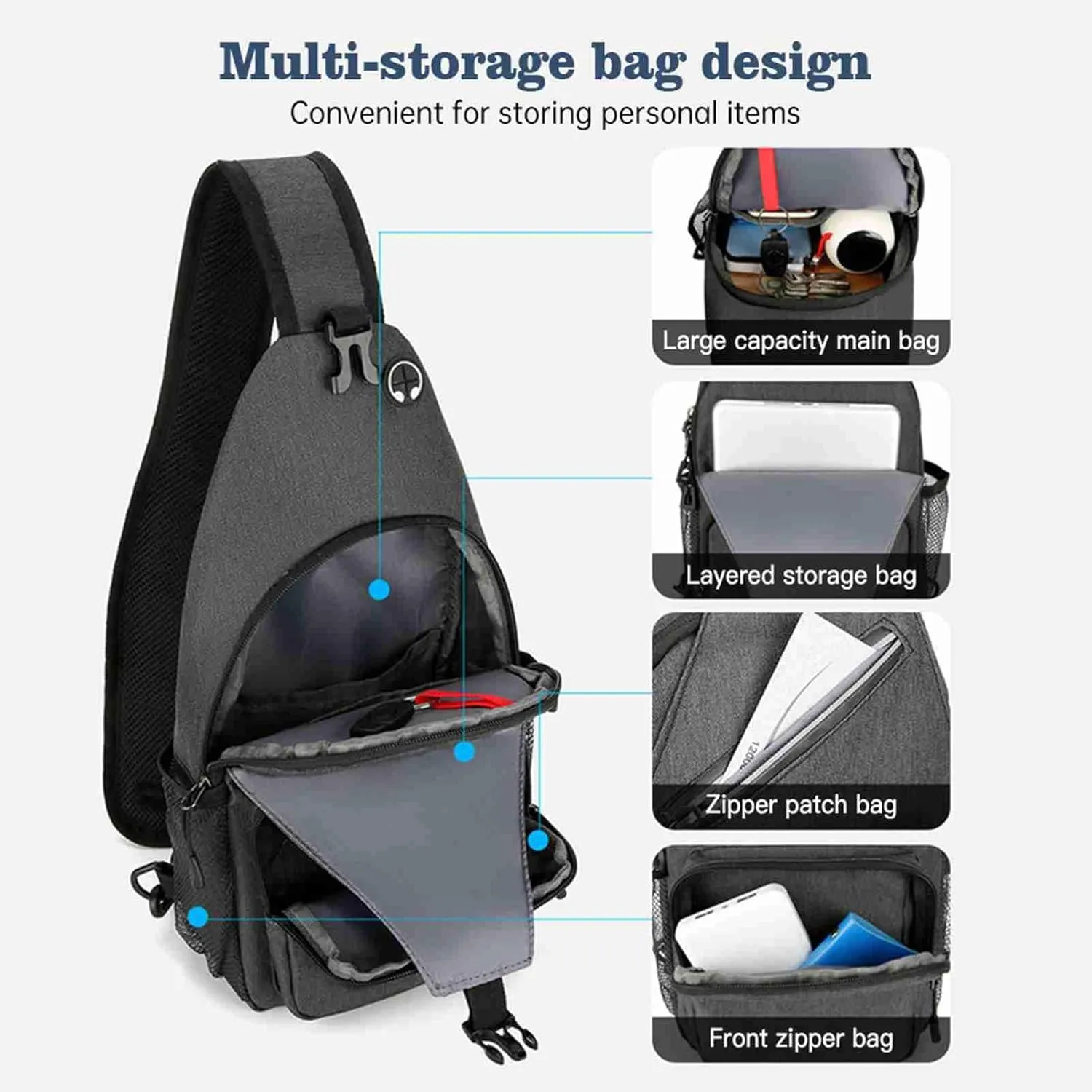 Sling Backpack Crossbody Sling Bag,Cross Body Bag for Outdoors Hiking Traveling (Darkgray)