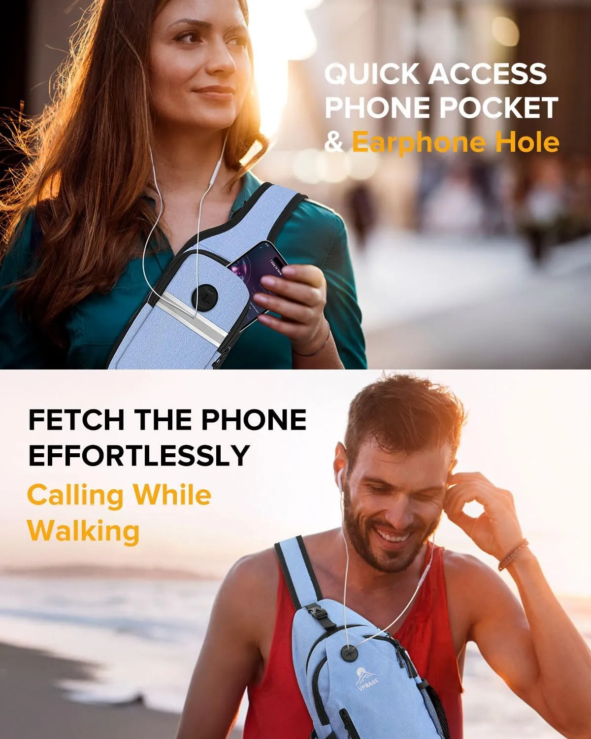 Sling Bag for Men Women, Crossbody Hiking Daypack/Chest Bag/Shoulder Bag, Small Backpack Travel, with Chest Phone Holder
