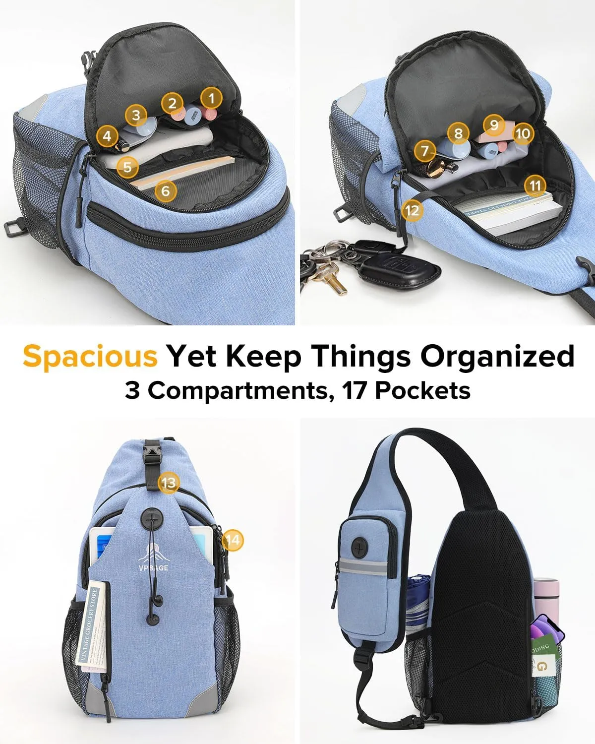Sling Bag for Men Women, Crossbody Hiking Daypack/Chest Bag/Shoulder Bag, Small Backpack Travel, with Chest Phone Holder