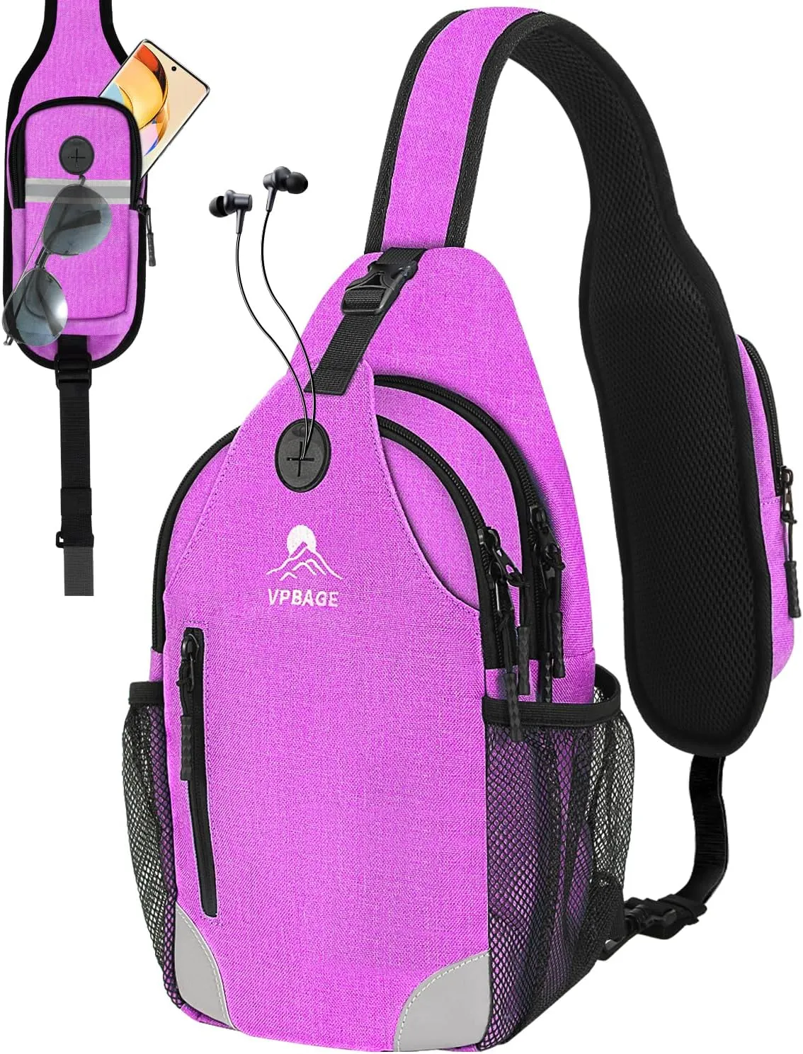Sling Bag for Men Women, Crossbody Hiking Daypack/Chest Bag/Shoulder Bag, Small Backpack Travel, with Chest Phone Holder