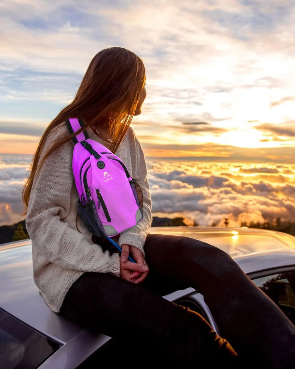 Sling Bag for Men Women, Crossbody Hiking Daypack/Chest Bag/Shoulder Bag, Small Backpack Travel, with Chest Phone Holder