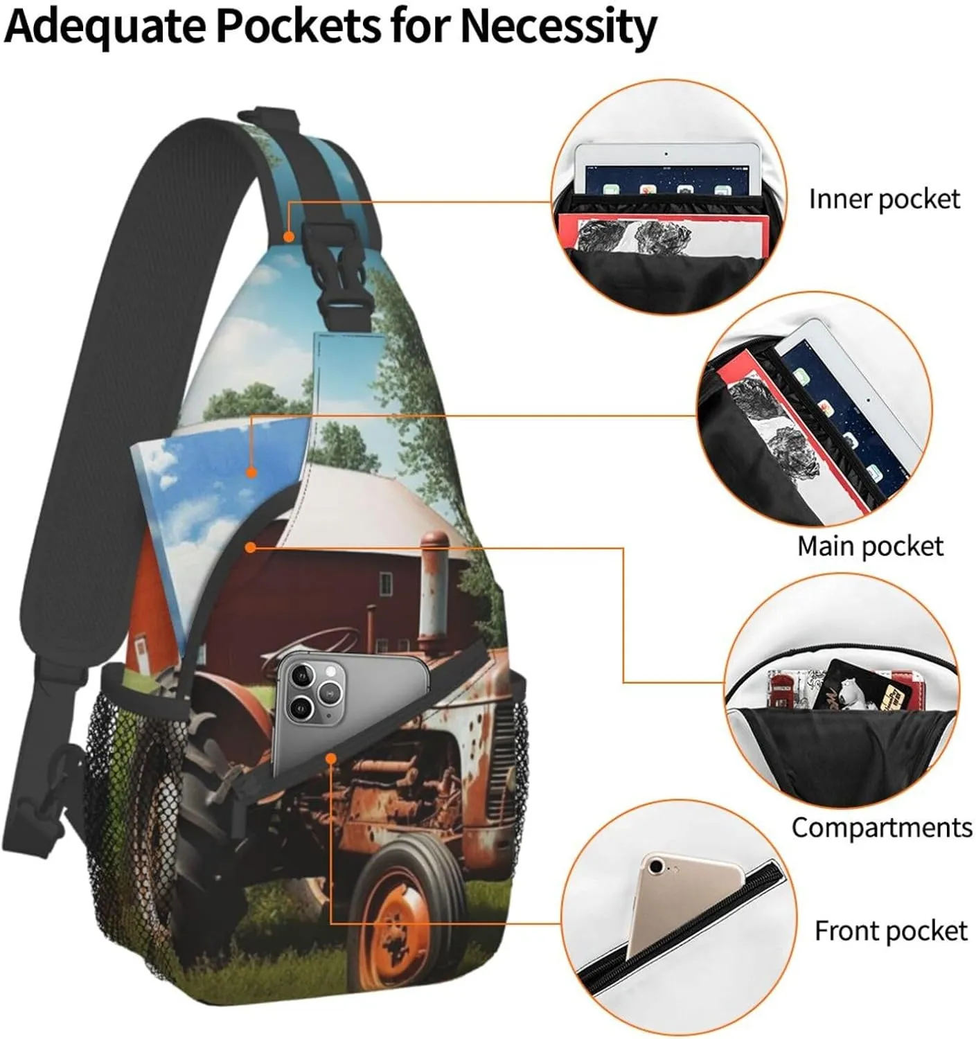 Sling Bag for Women Men Crossbody Bag Small Sling Backpack Company Farm Tractor Chest Bag Hiking Daypack