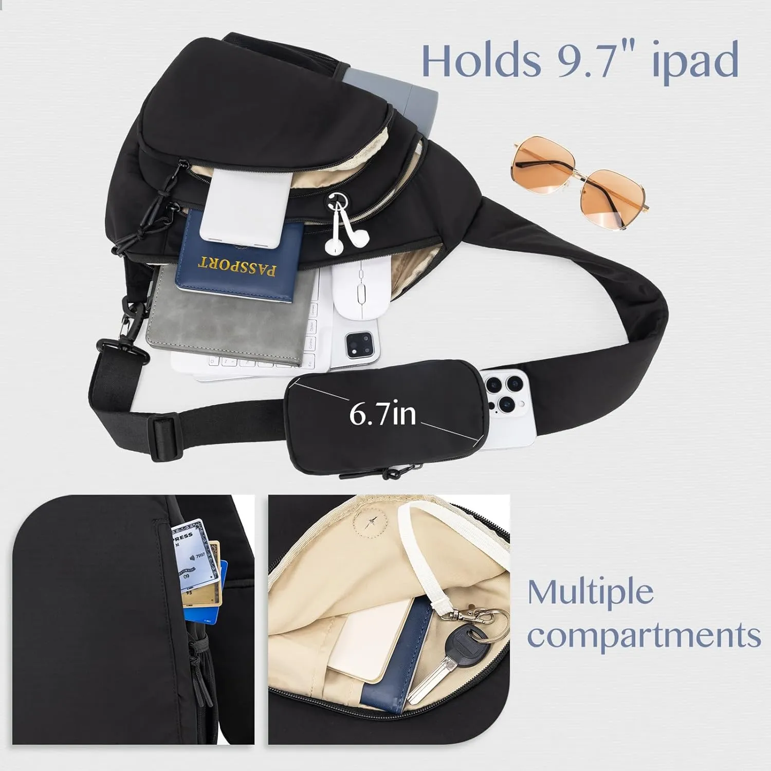 Sling Bag Nylon Crossbody Purse Adjustable Strap Shoulder Anti Theft Crossbody Bags for Women Travel
