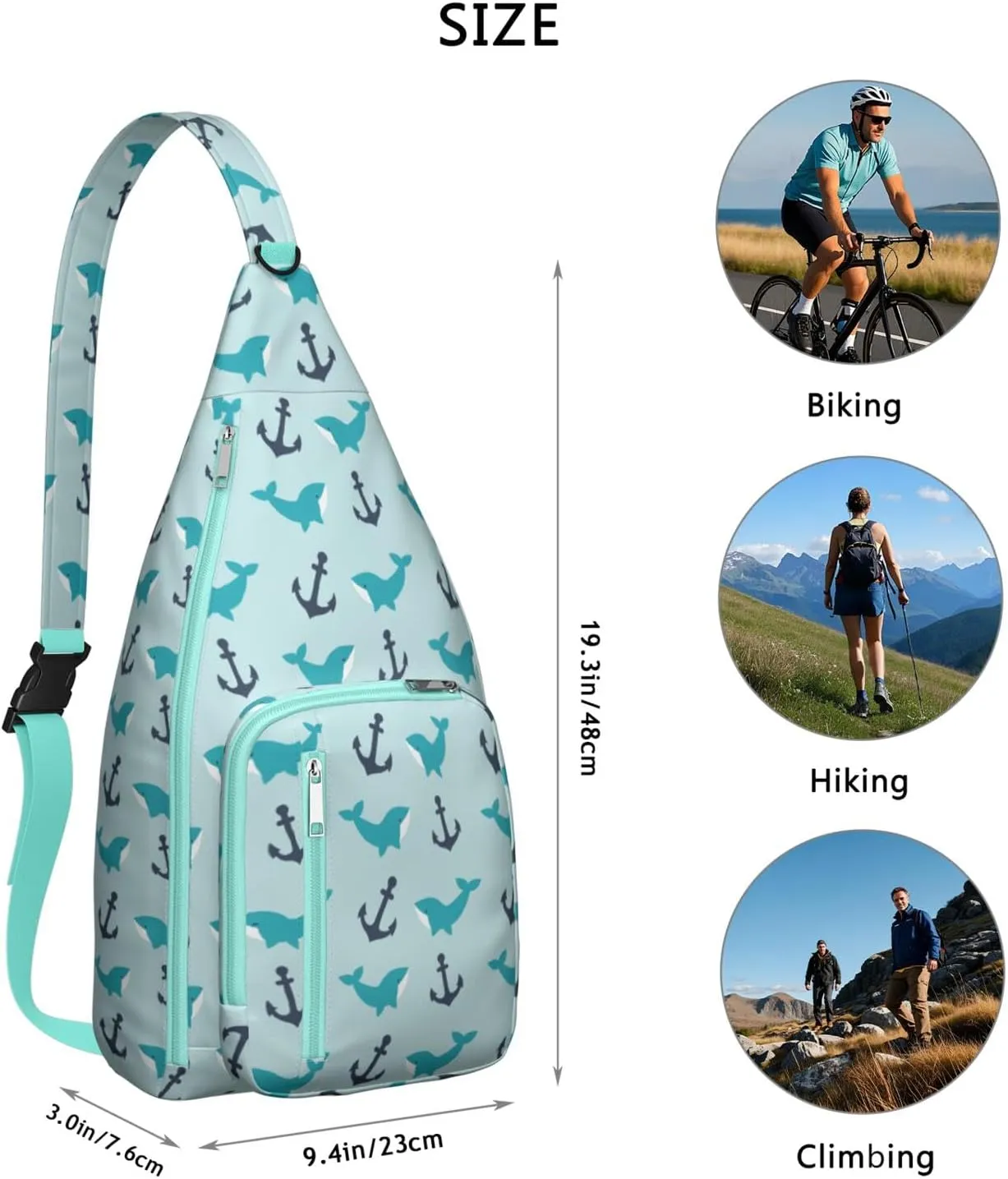 Small Boat Anchor Winch Rode Marine Whale Pattern Crossbody Bag Daypack for Women Men Lightweight Waterproof Sling Bag Backpack Hiking Cycling