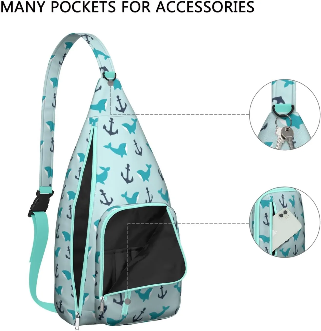 Small Boat Anchor Winch Rode Marine Whale Pattern Crossbody Bag Daypack for Women Men Lightweight Waterproof Sling Bag Backpack Hiking Cycling