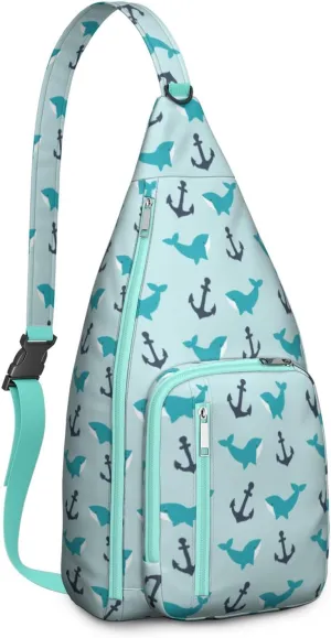 Small Boat Anchor Winch Rode Marine Whale Pattern Crossbody Bag Daypack for Women Men Lightweight Waterproof Sling Bag Backpack Hiking Cycling
