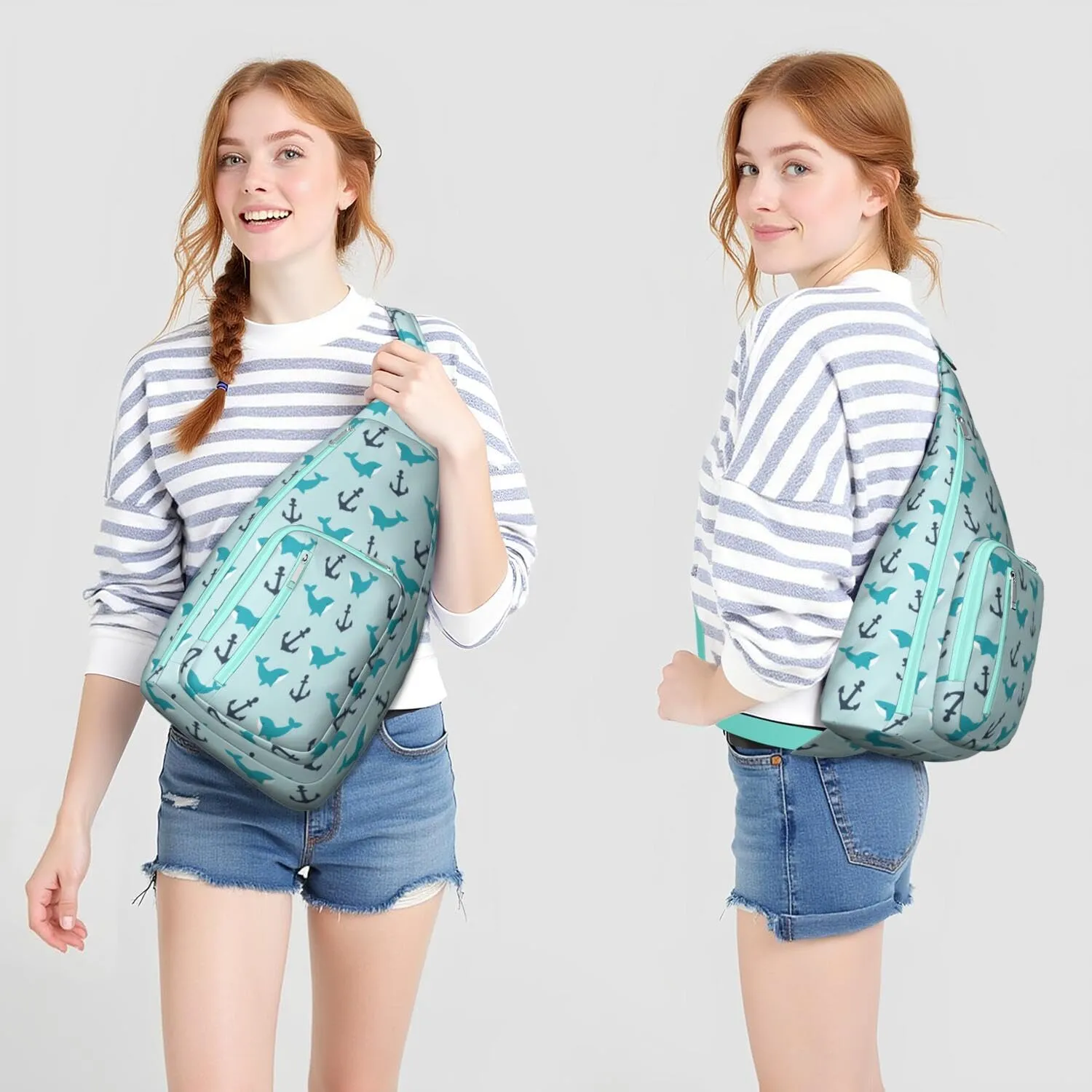 Small Boat Anchor Winch Rode Marine Whale Pattern Crossbody Bag Daypack for Women Men Lightweight Waterproof Sling Bag Backpack Hiking Cycling