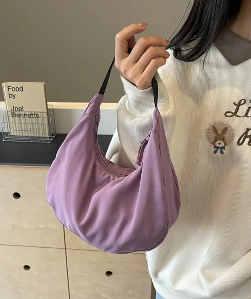 Small Crescent Handbag for Women Cute Nylon Crossbody Bag Half Moon Y2K Underarm Shoulder Bag with Adjustable Strap