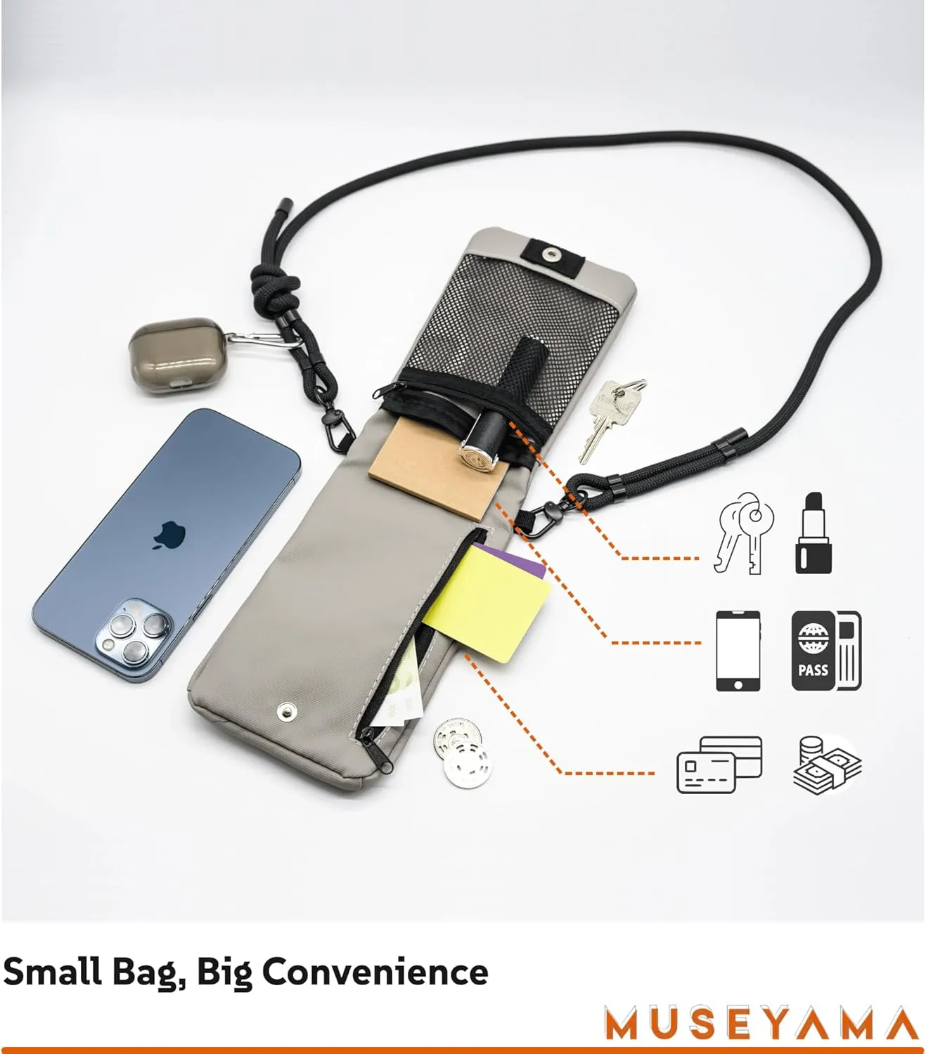 Small Crossbody Bag – Lightweight Foldable Water-Resistant Phone Purse with Adjustable/Detachable Strap