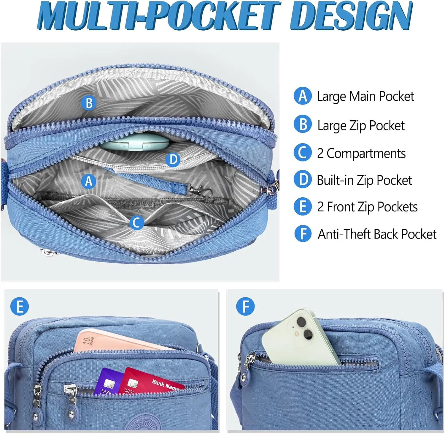 Small Crossbody Bags for Women Nylon Waterproof Lightweight Crossbody Purse Casual Fashion Shoulder Bag Handbags