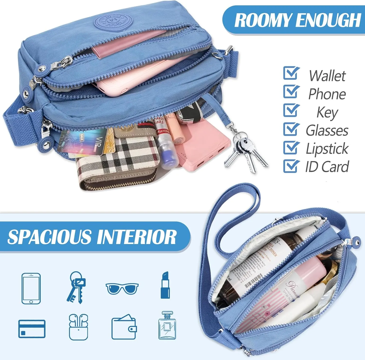Small Crossbody Bags for Women Nylon Waterproof Lightweight Crossbody Purse Casual Fashion Shoulder Bag Handbags