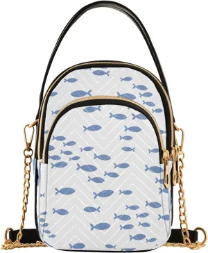Small Crossbody Bags Small Fishes Blue Shoulder Bag for Women Quilted Wave Cross Body Bag