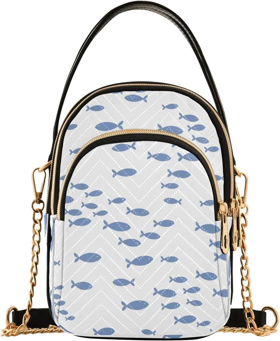 Small Crossbody Bags Small Fishes Blue Shoulder Bag for Women Quilted Wave Cross Body Bag