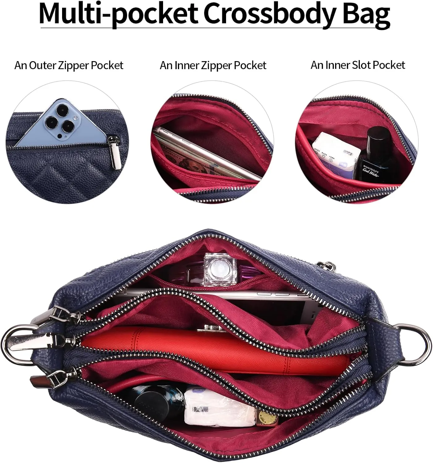 Small Crossbody Purse Leather Crossbody Bags for Women Fashion Handbag Cell Phone Crossover Shoulder Bag for Women