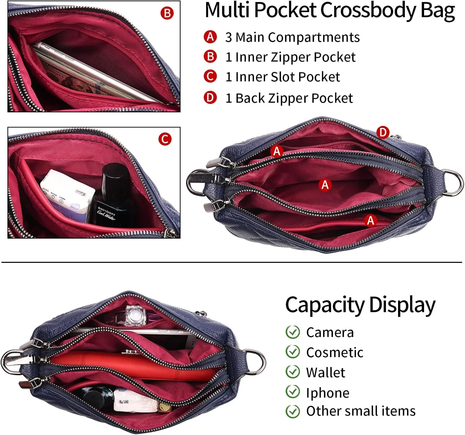 Small Crossbody Purse Leather Crossbody Bags for Women Fashion Handbag Cell Phone Crossover Shoulder Bag for Women