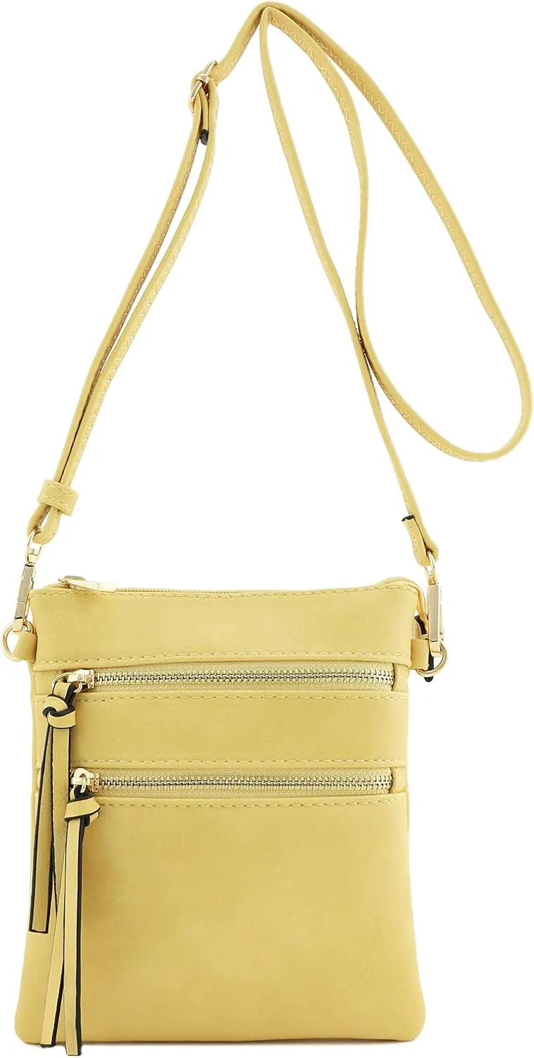 Small Lightweight Shoulder Bag for Women, Mini Multi Zipper Pocket Crossbody Handbag with Adjustable strap