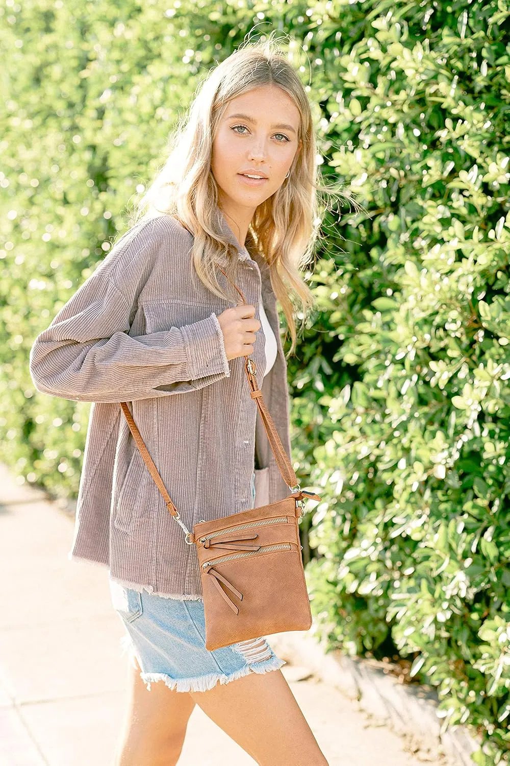 Small Lightweight Shoulder Bag for Women, Mini Multi Zipper Pocket Crossbody Handbag with Adjustable strap