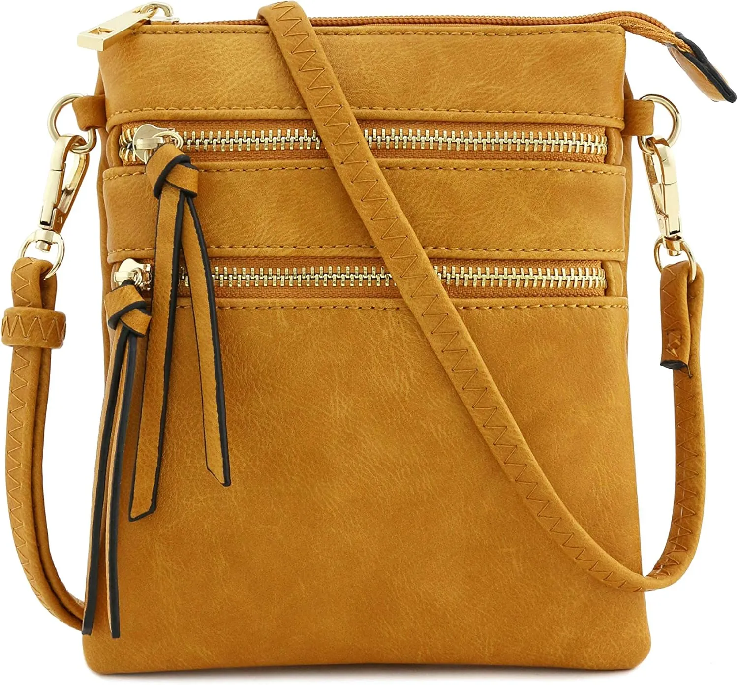 Small Lightweight Shoulder Bag for Women, Mini Multi Zipper Pocket Crossbody Handbag with Adjustable strap
