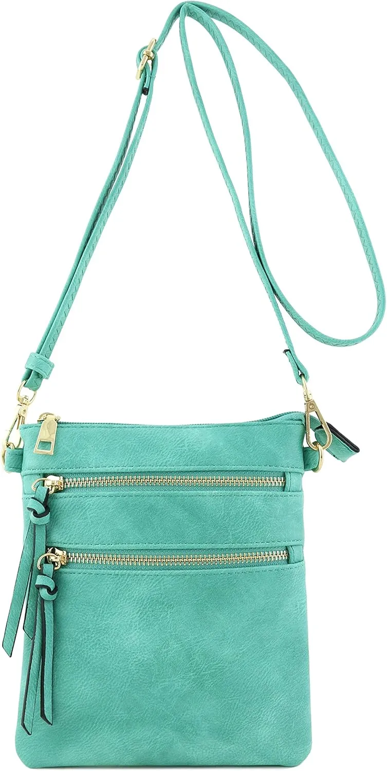 Small Lightweight Shoulder Bag for Women, Mini Multi Zipper Pocket Crossbody Handbag with Adjustable strap