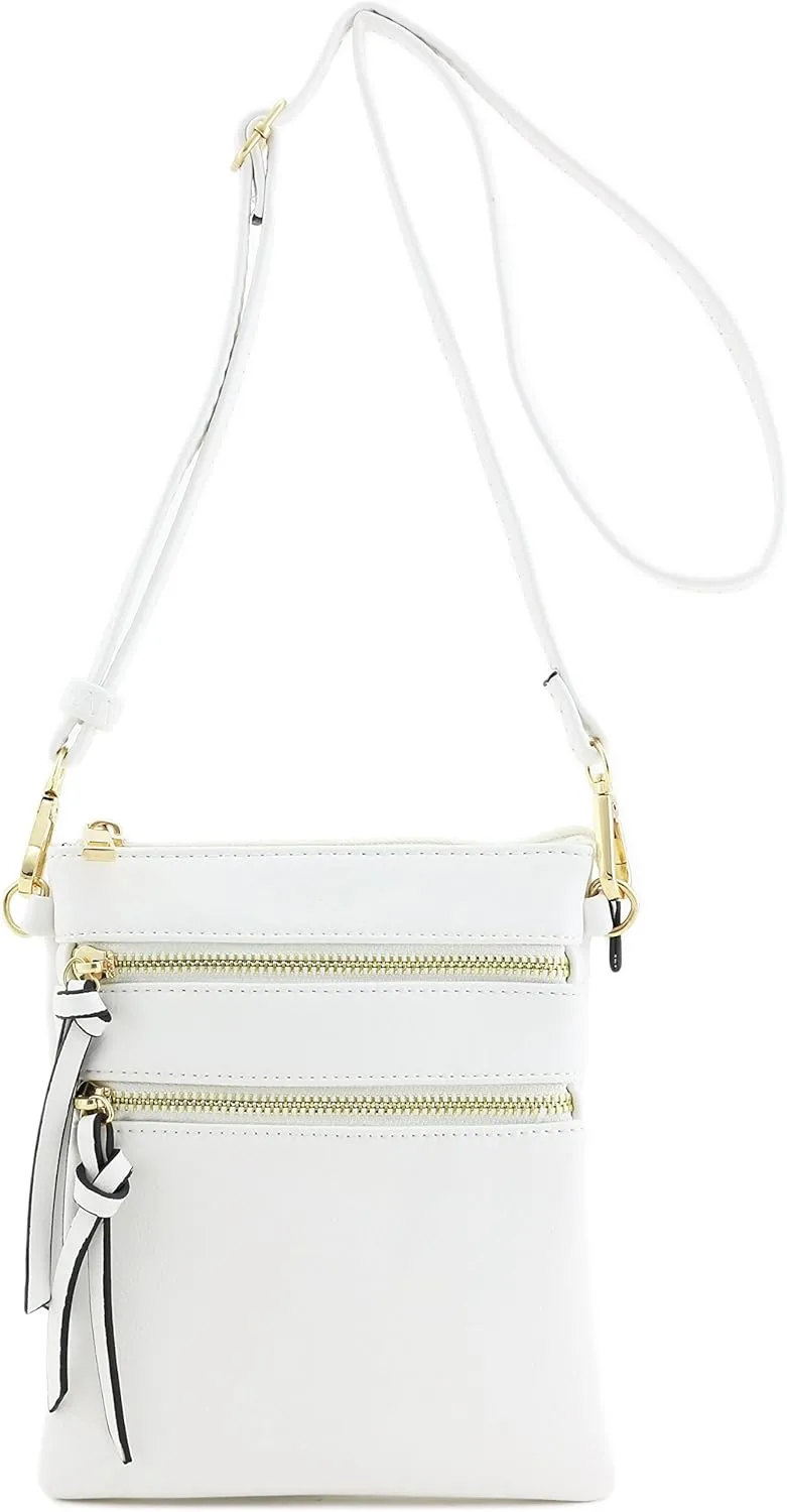 Small Lightweight Shoulder Bag for Women, Mini Multi Zipper Pocket Crossbody Handbag with Adjustable strap