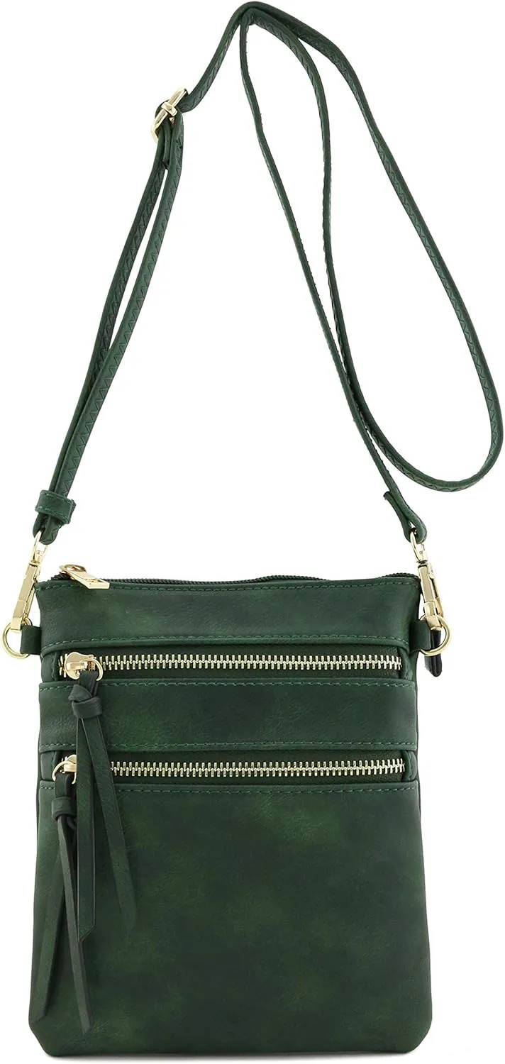 Small Lightweight Shoulder Bag for Women, Mini Multi Zipper Pocket Crossbody Handbag with Adjustable strap