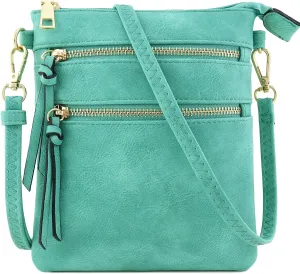 Small Lightweight Shoulder Bag for Women, Mini Multi Zipper Pocket Crossbody Handbag with Adjustable strap