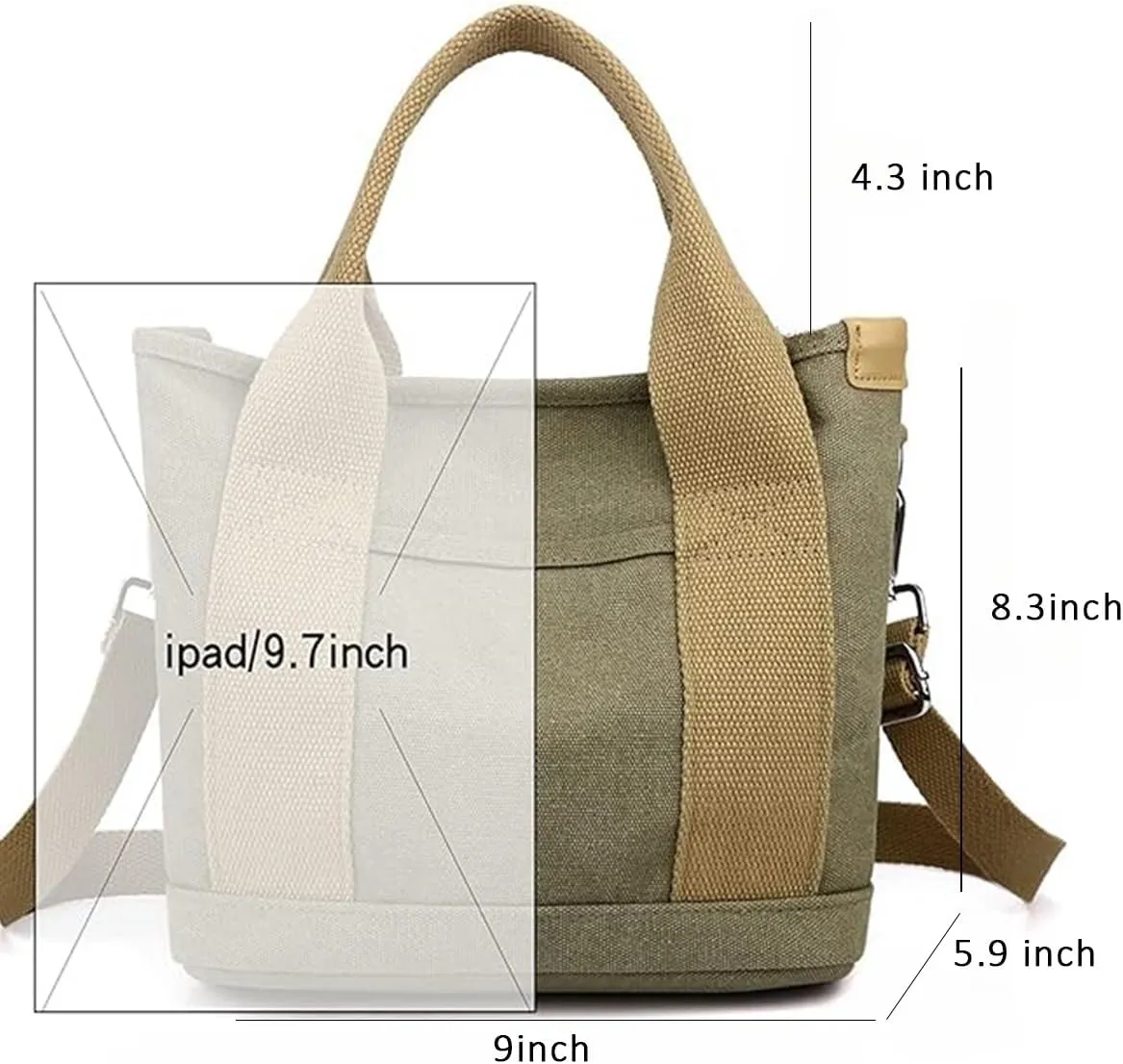 Small Tote Bag with Zipper, 2024 Canvas Multi-Pocket Crossbody Bag Shoulder Bag Satchel Hobo Bag Messenger Bag