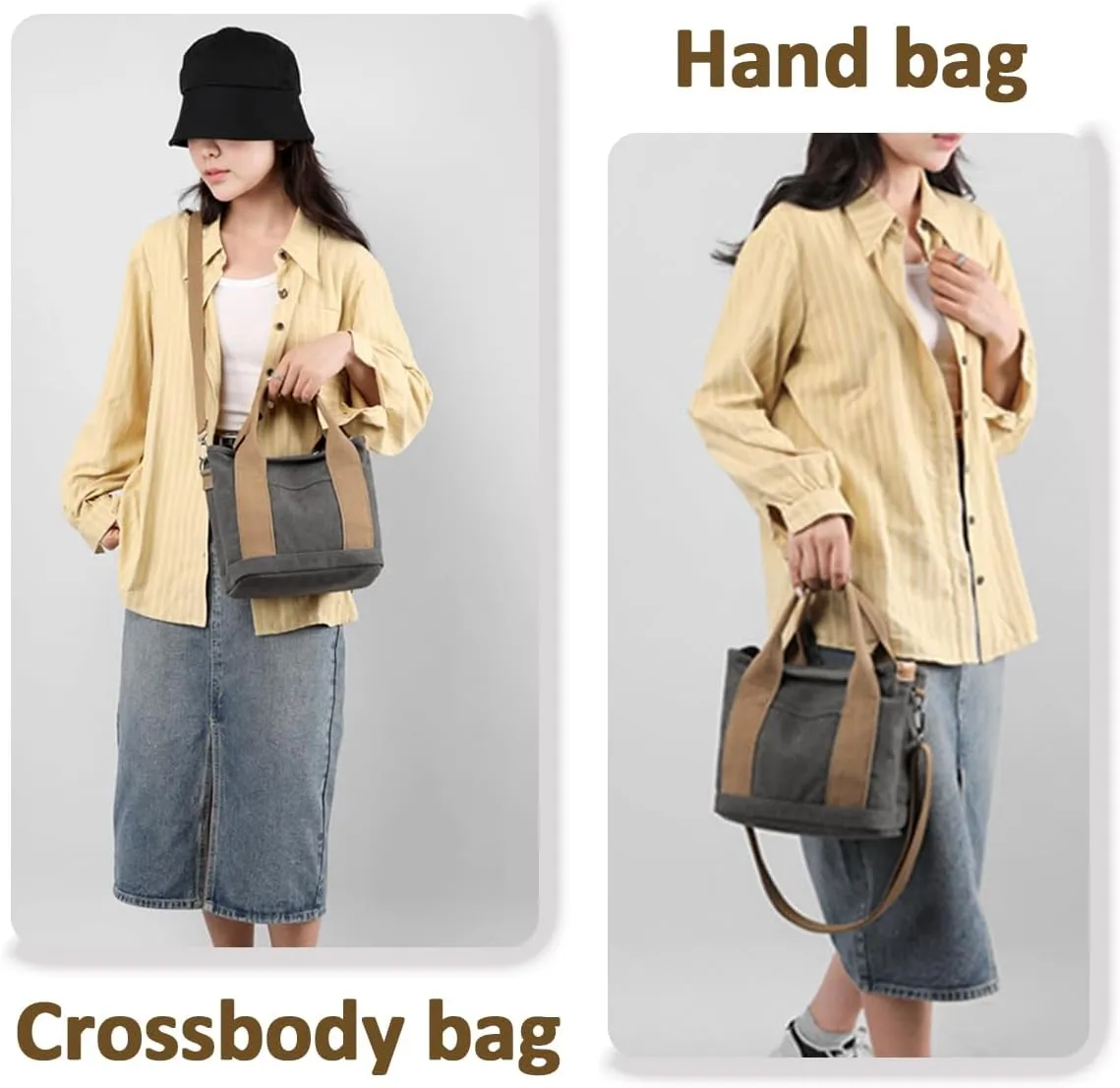 Small Tote Bag with Zipper, 2024 Canvas Multi-Pocket Crossbody Bag Shoulder Bag Satchel Hobo Bag Messenger Bag
