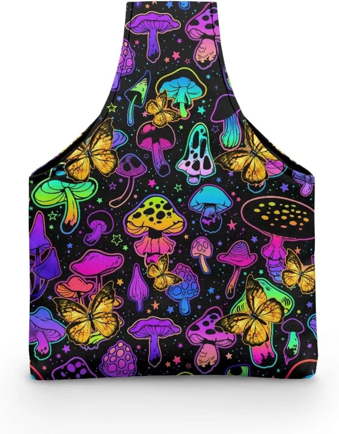 Snilety Mushroom Butterfly Embroidery Project Carrying Bag Portable Needlework Supplies Canvas Yarn Tote Bag Sewing Organizer with Front Zipper Pocket Lightweight Shopping Handbag