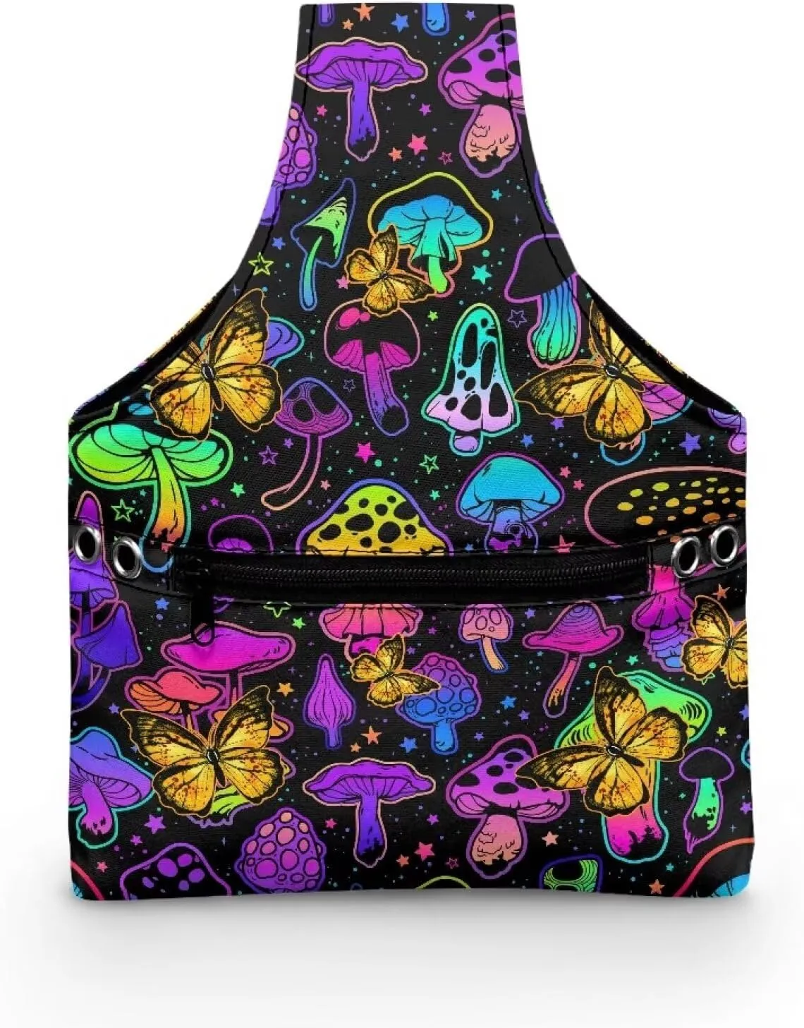 Snilety Mushroom Butterfly Embroidery Project Carrying Bag Portable Needlework Supplies Canvas Yarn Tote Bag Sewing Organizer with Front Zipper Pocket Lightweight Shopping Handbag