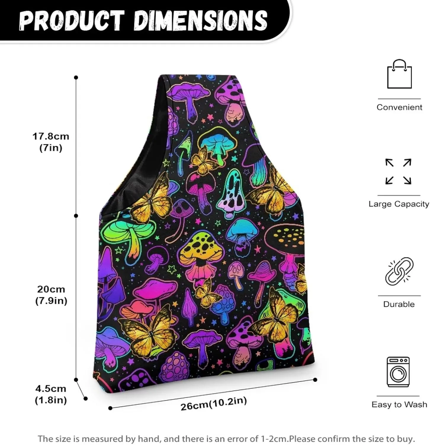 Snilety Mushroom Butterfly Embroidery Project Carrying Bag Portable Needlework Supplies Canvas Yarn Tote Bag Sewing Organizer with Front Zipper Pocket Lightweight Shopping Handbag