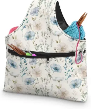 Snilety Retro Flower Knitting Tote Bag, Travel Project Wrist Bag for Knitting Needles(14inches), Yarn and Crochet Supplies, Lightweight, Perfect Size for Knitting on The Go