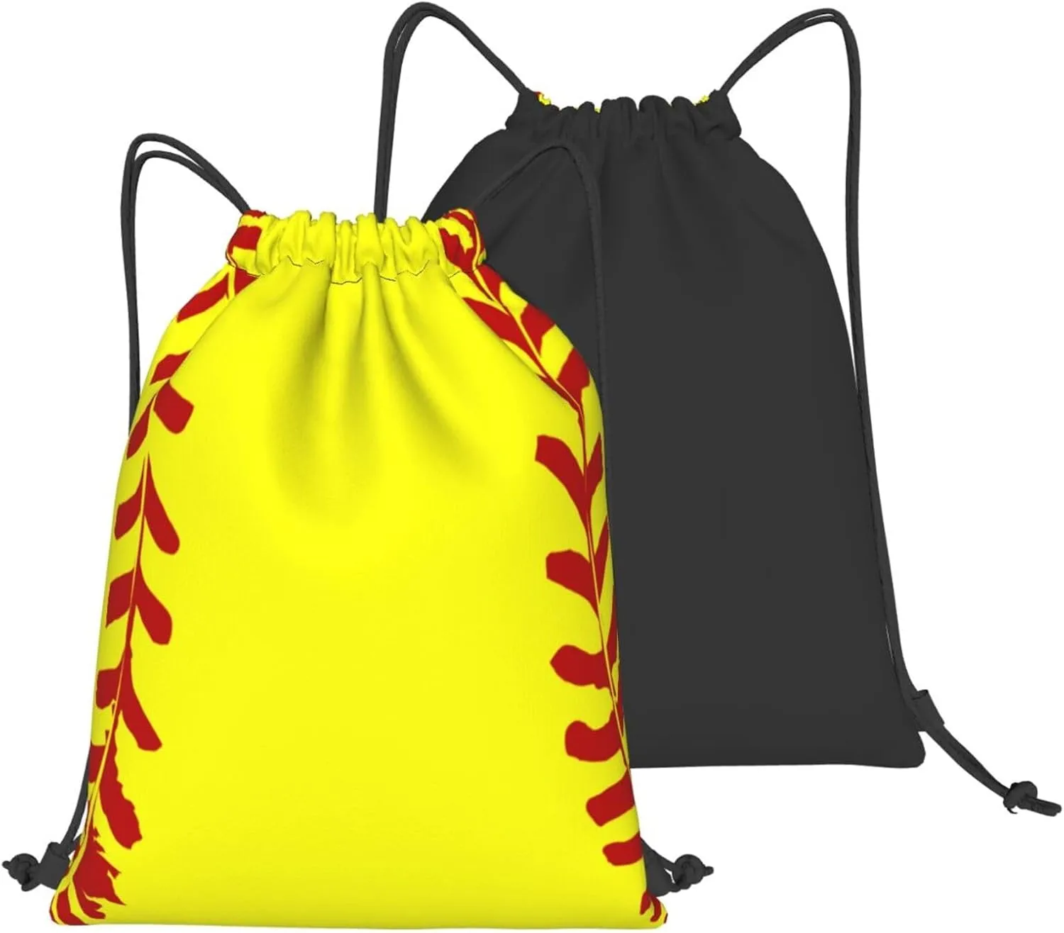 Softball Print Drawstring Bags Yellow Softball with Red Stitches Cute Sports Ball Pattern String Bags for Women Men Ball Team Activity Sport Gym Sack Casual Backpack for Yoga Travel