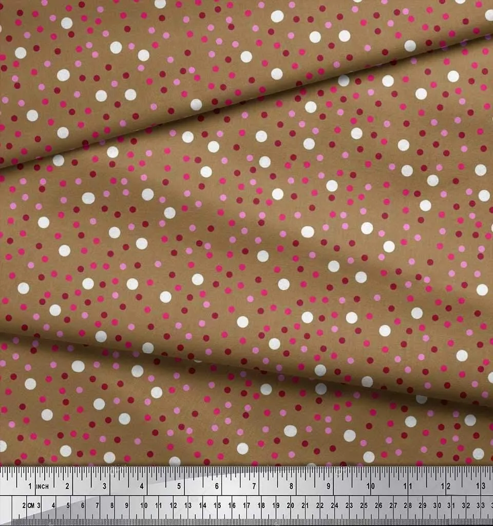 Soimoi Cotton Canvas Brown Fabric - by The Yard - 56 Inch Wide - Polka Dots Shirting - Playful and Classic Shirting with Polka Dot Patterns Printed Fabric