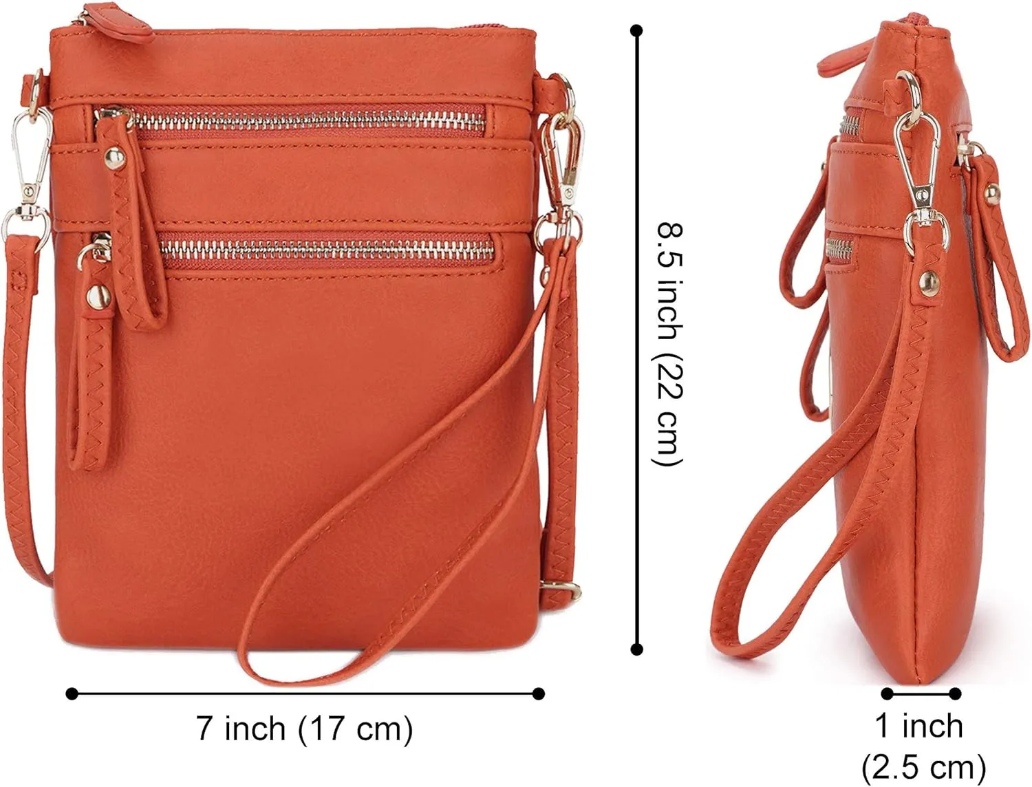 Solene Small Crossbody Bag for Women, Multi Zip Pockets with Detachable Wristlet, Lightweight Travel Purse, Cell Phone Pouch