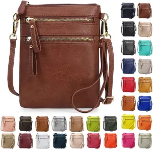 Solene Small Crossbody Bag for Women, Multi Zip Pockets with Detachable Wristlet, Lightweight Travel Purse, Cell Phone Pouch