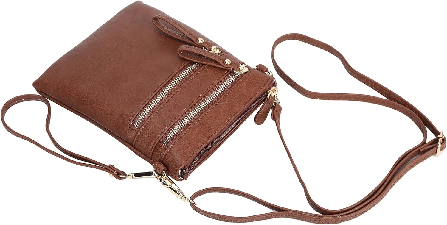 Solene Small Crossbody Bag for Women, Multi Zip Pockets with Detachable Wristlet, Lightweight Travel Purse, Cell Phone Pouch