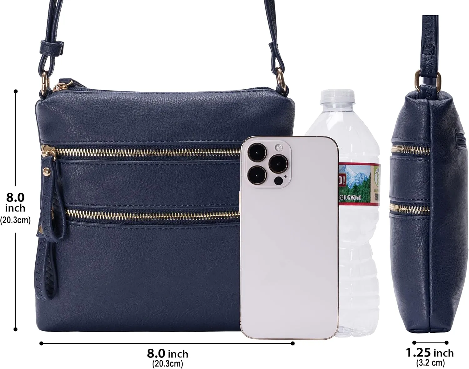Solene Small Multi Zipper Pocket Crossbody Bag with Adjustable Strap, Lightweight Travel Purse, Daily Small Messenger Pouch