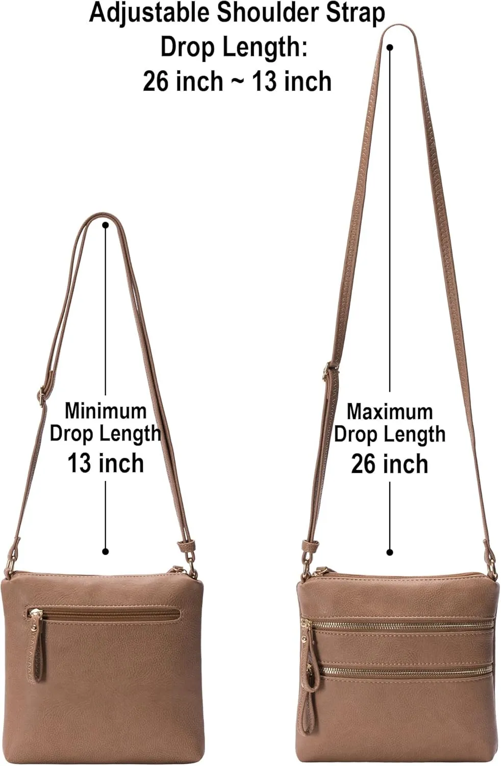 Solene Small Multi Zipper Pocket Crossbody Bag with Adjustable Strap, Lightweight Travel Purse, Daily Small Messenger Pouch