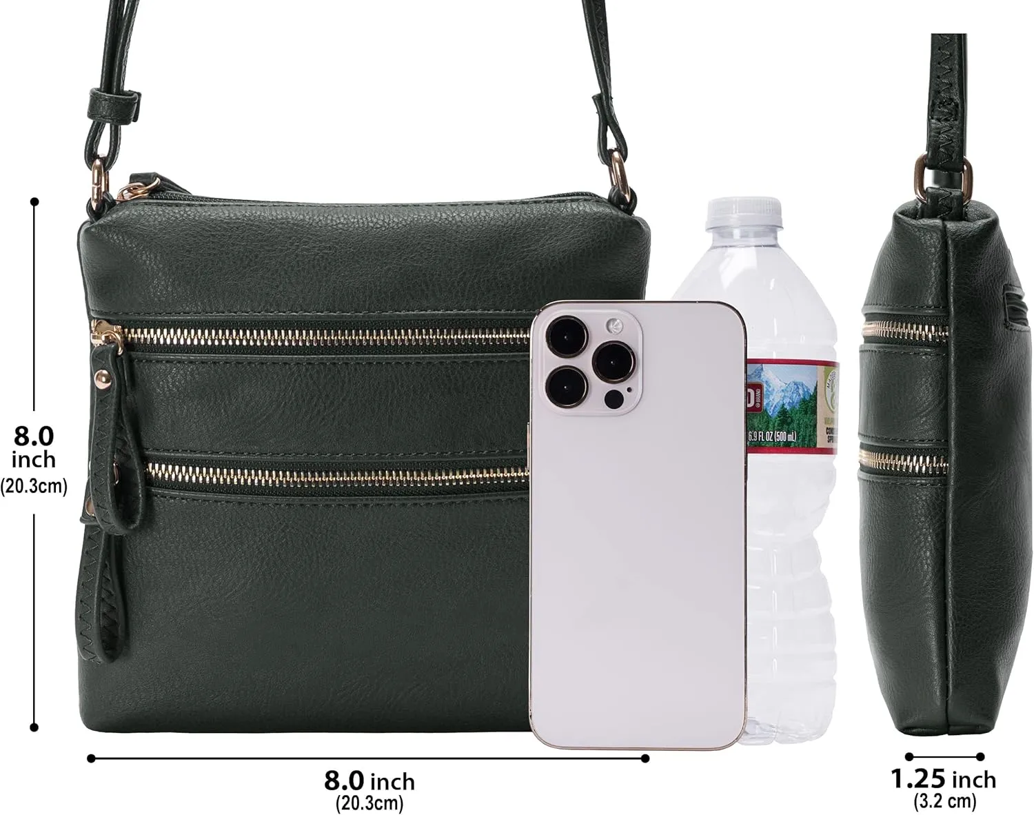 Solene Small Multi Zipper Pocket Crossbody Bag with Adjustable Strap, Lightweight Travel Purse, Daily Small Messenger Pouch