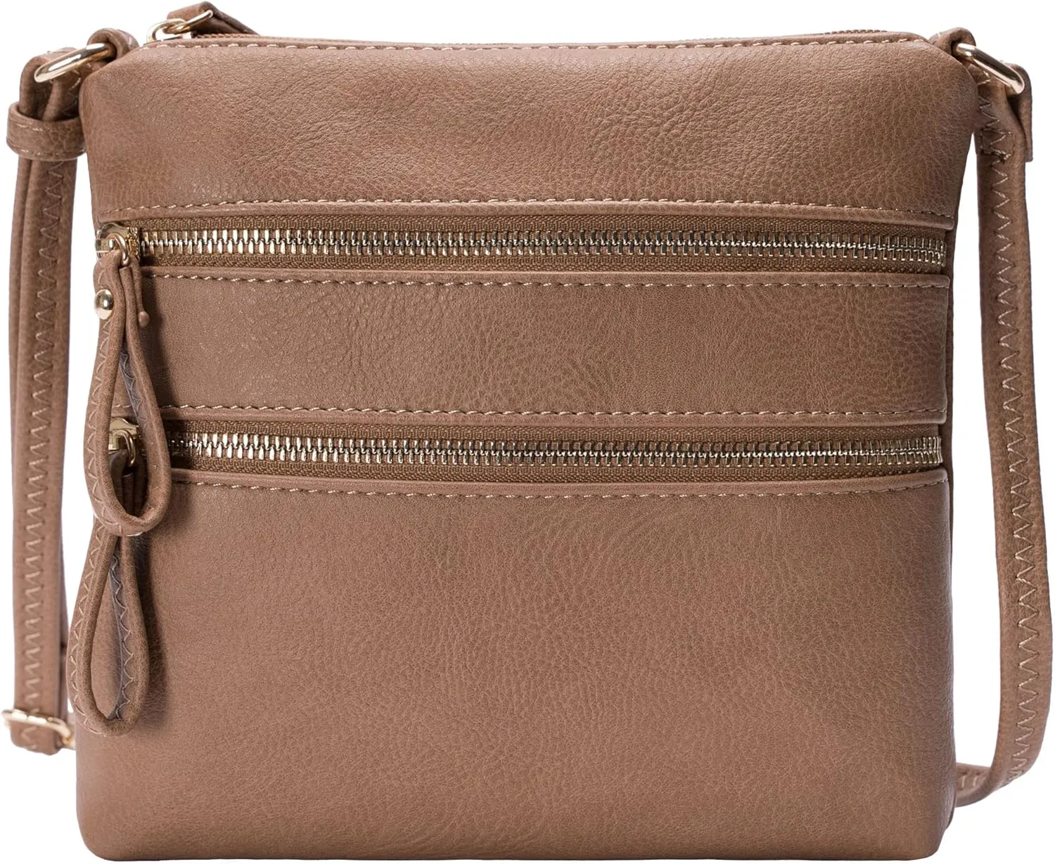 Solene Small Multi Zipper Pocket Crossbody Bag with Adjustable Strap, Lightweight Travel Purse, Daily Small Messenger Pouch