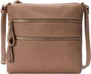 Solene Small Multi Zipper Pocket Crossbody Bag with Adjustable Strap, Lightweight Travel Purse, Daily Small Messenger Pouch
