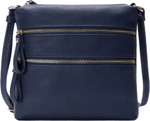 Solene Small Multi Zipper Pocket Crossbody Bag with Adjustable Strap, Lightweight Travel Purse, Daily Small Messenger Pouch