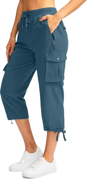 Soothfeel Women's Cargo Capris Pants with 6 Pockets Lightweight Quick Dry Travel Hiking Summer Pants for Women Casual