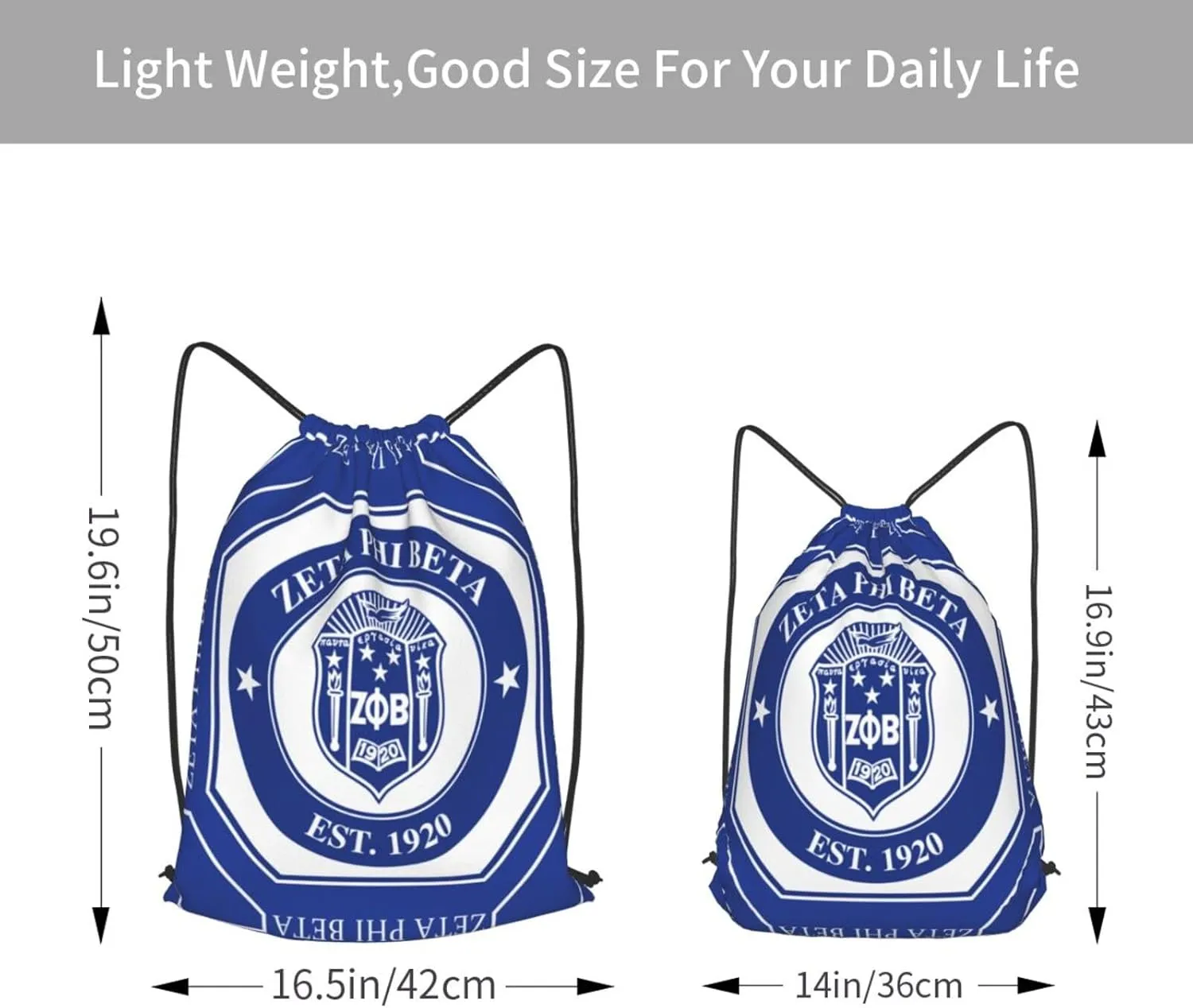 Sorority Paraphernalia Zeta Drawstring Backpack 14"X16.9" Crest Bag. This Bag Is Printed With Your Group'S Crest, Allowing You A Special Drawstring Bag For Jogging And Hiking